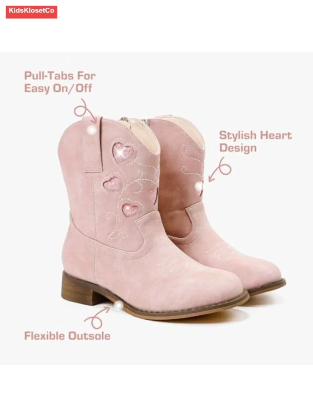 Toddler Cowgirl Boots Girls Cowboy Boot Ankle Zip Glitter Heart